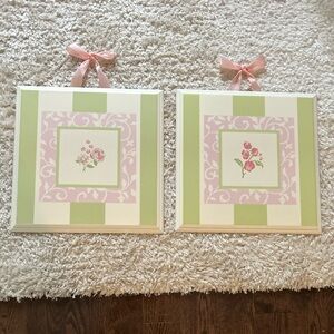 Floral Wall Art with Pink and Green Accents set